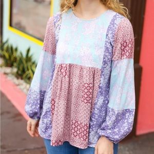 Lavender & Mauve Floral Color Block Top